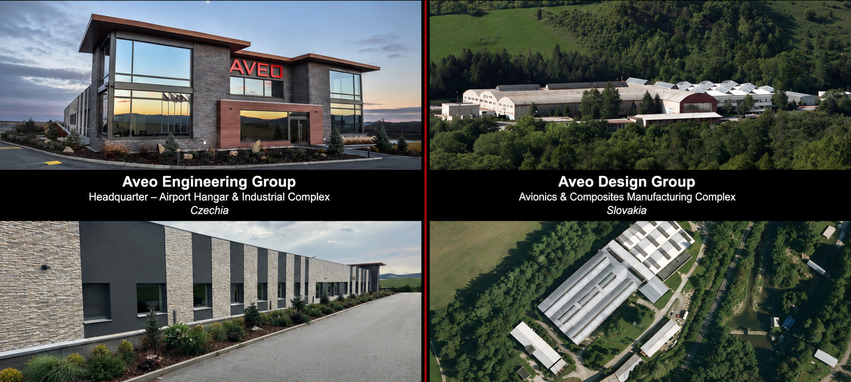 Aveo Engineering Group headquarters in Czechia and Aveo Design Group avionics and composites manufacturing complex in Slovakia