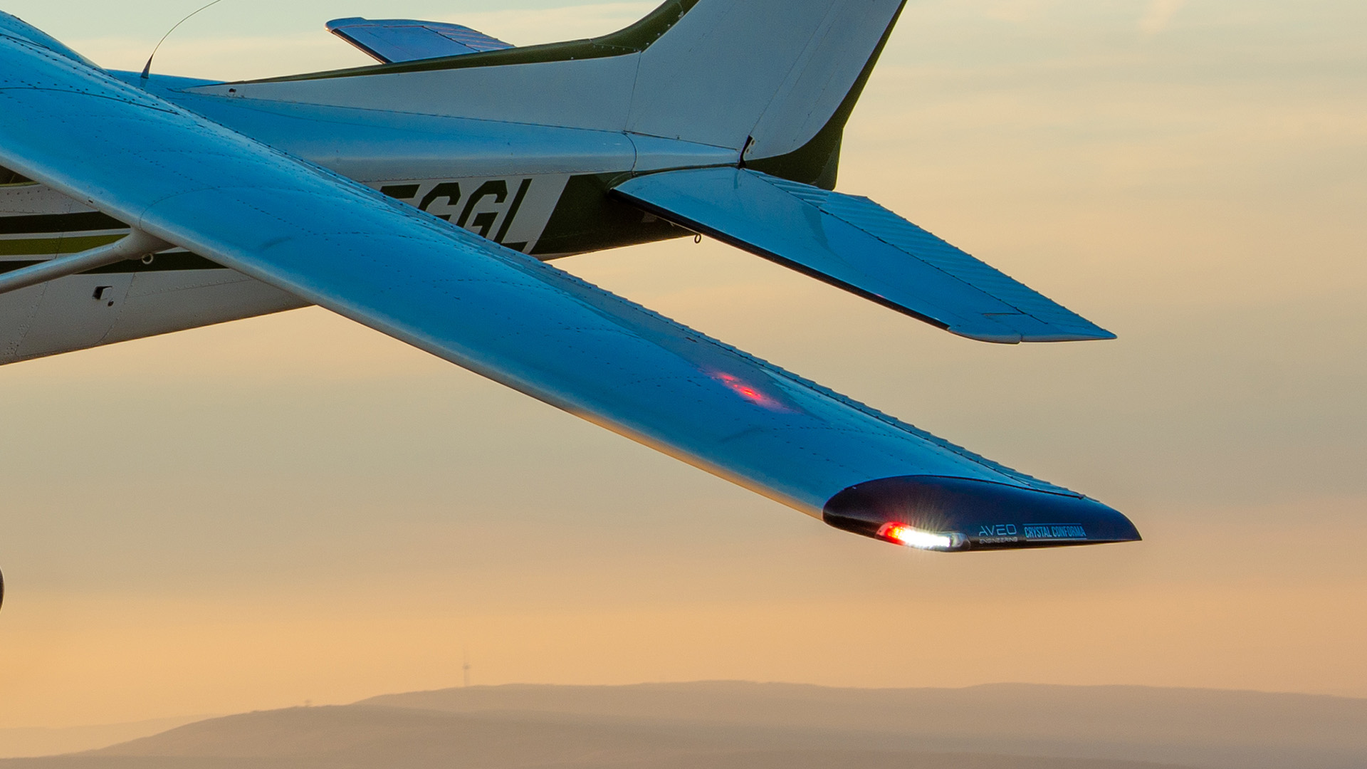Aveo Crystal Conforma wingtip at sunset