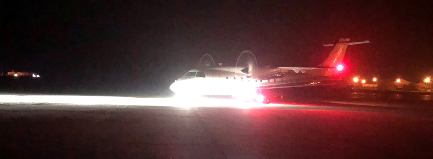 Aircraft at night with Aveo landing lights