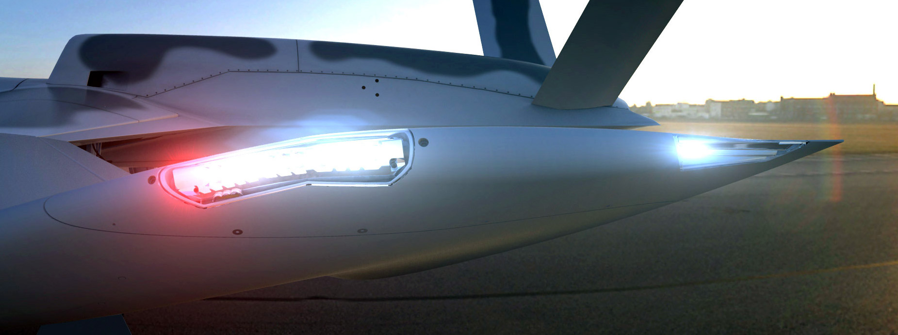 Aveo Conforma dual-mode lighting on a UAV wingtip