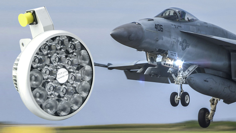 Aveo Titan searchlight on an F/A-18 landing