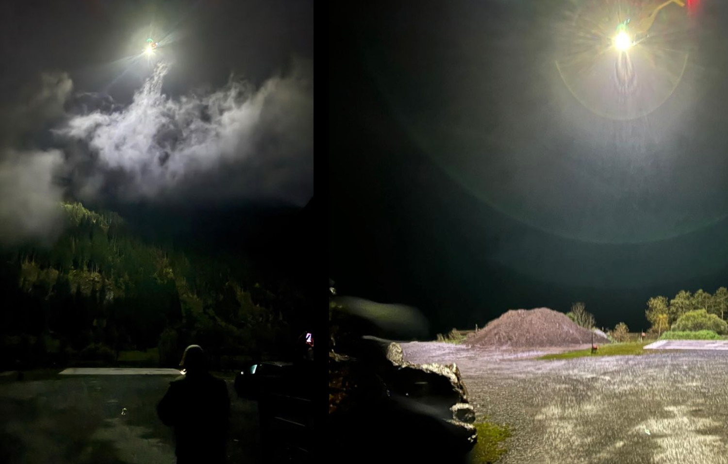 Aveo Phoenix searchlight reaching down through cloud at night