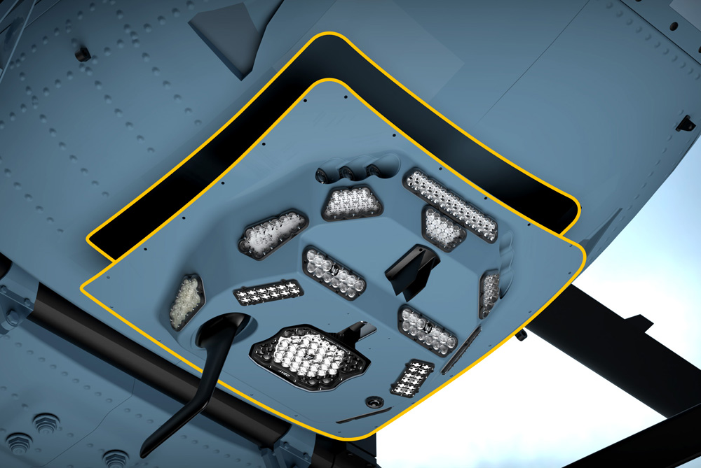 Aveo Phoenix custom lighting pod array on an aircraft belly