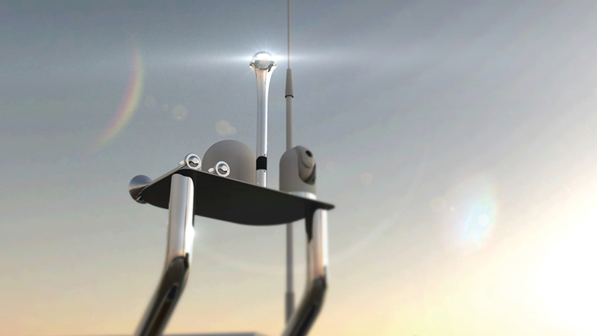 AveoShark mast-top navigation light with camera and antenna against the sky