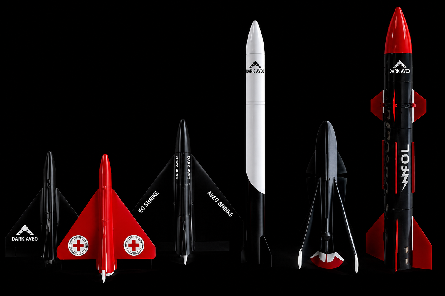 Aveo drone and rocket lineup, Shrike deltas, interceptors, missile and JOLT rocket