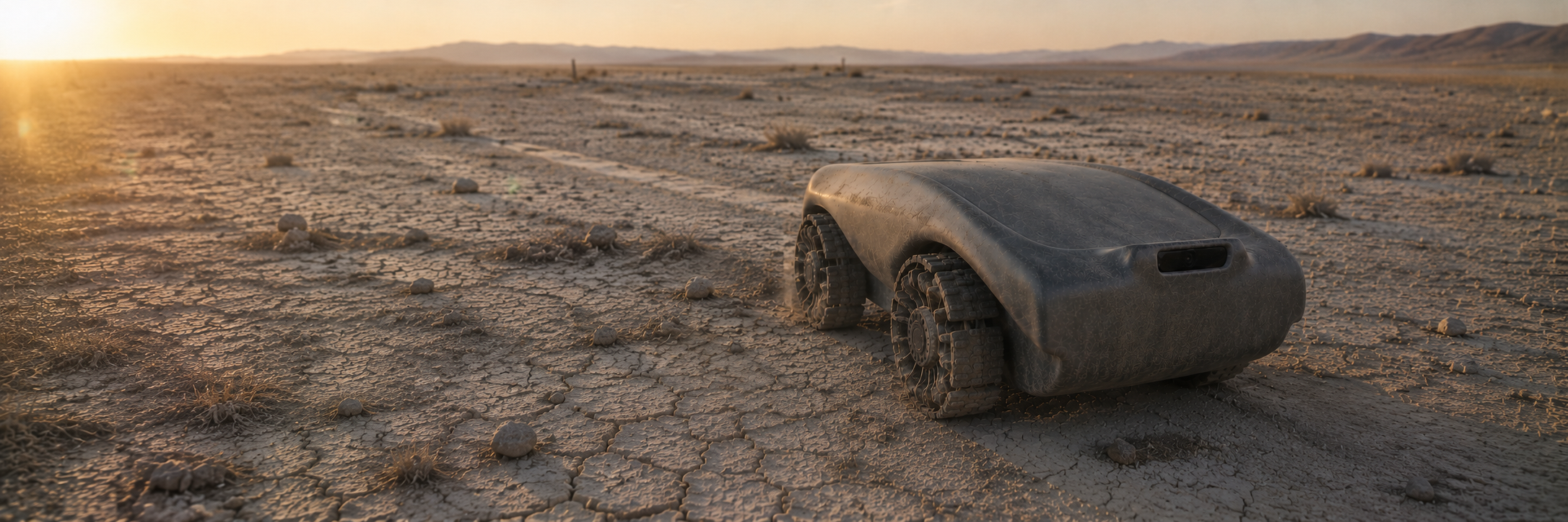 Aveo Iguana EarthAveo UGV crossing desert at dusk
