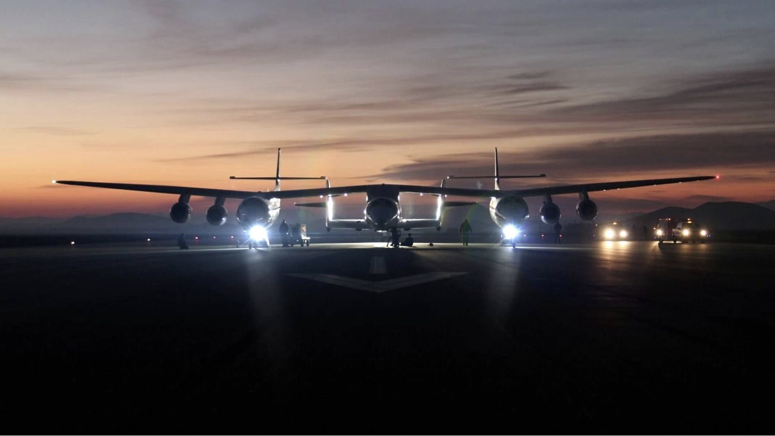 Aircraft lit at dusk on the ramp