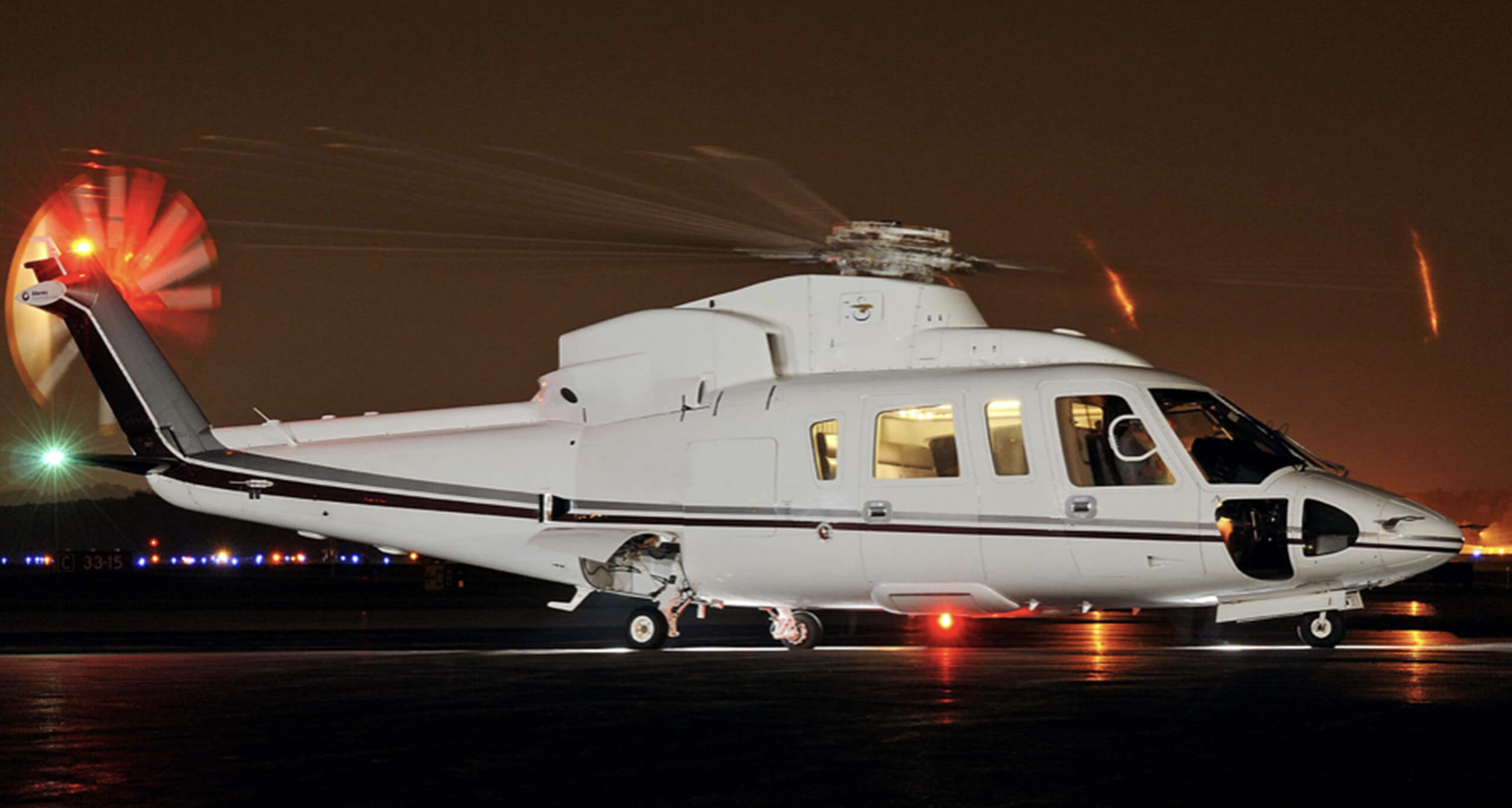 S-76 on the ramp at night, anti-collision lit